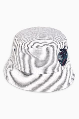 Ecru/Navy Strawberry Appliqu&eacute; Fisherman Hat (Younger Girls)